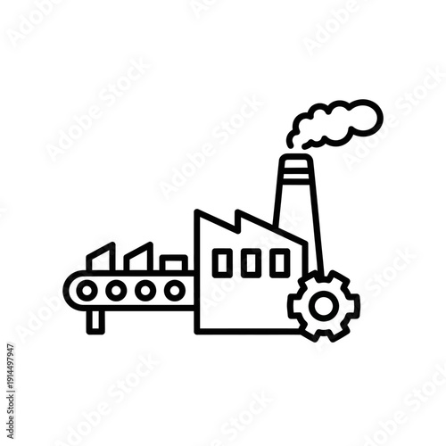 Industrial Factory Icon with Smoke Emission and Gear Illustration