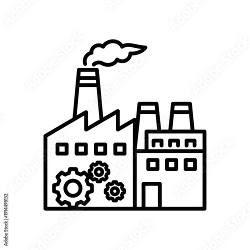 Industrial Factory with Smokestack Emission and Machinery Elements