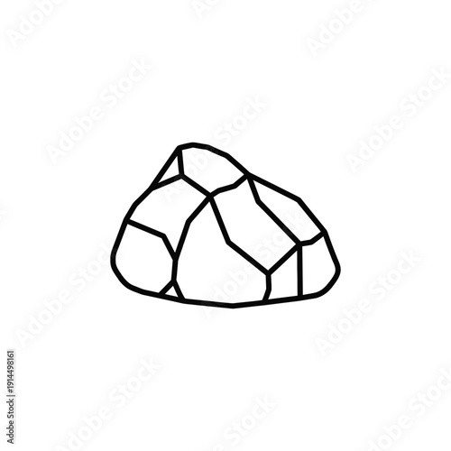 Minimalist Black and White Line Drawing of a Crystal or Rock on White Background