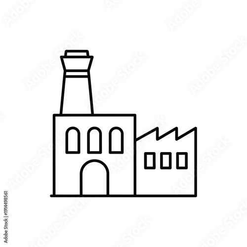 Minimalist Line Drawing of Industrial Factory with Chimney and Factory Building