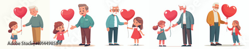 vector of grandpa standing giving grandchild love balloon
