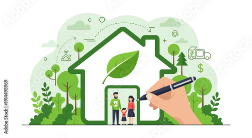 Eco Friendly Home Insurance Concept Illustration – Sustainable Living and Property Protection Vector Design