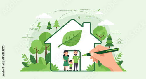 Eco Friendly Home Insurance Concept Illustration – Sustainable Living and Property Protection Vector Design