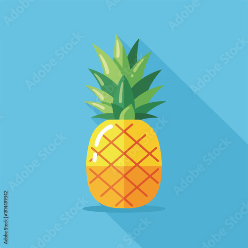 A flat-design pineapple on a teal background with a long shadow