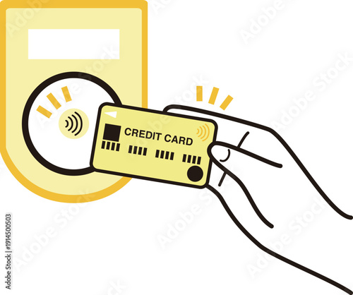 Illustration of a Hand Making a Touch Payment with a Credit Card. Image for Contactless Payment and Cashless Life