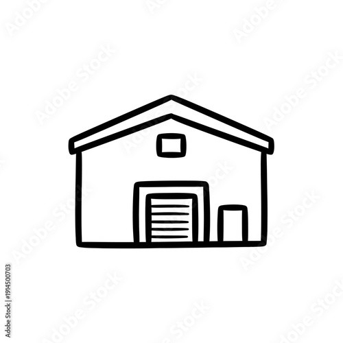 Minimalist Line Drawing of a Modern House with Garage and Window