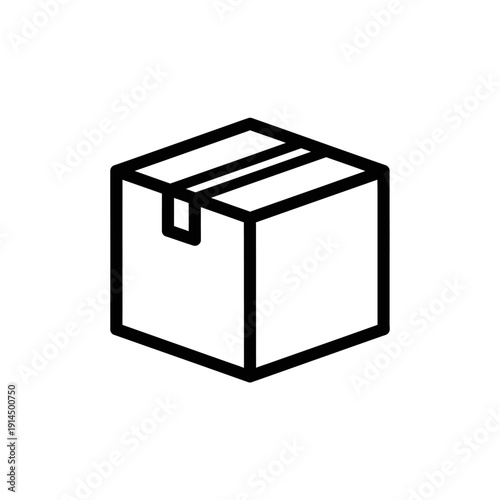Minimalist Black and White Isometric Cardboard Box Illustration for Packaging Design