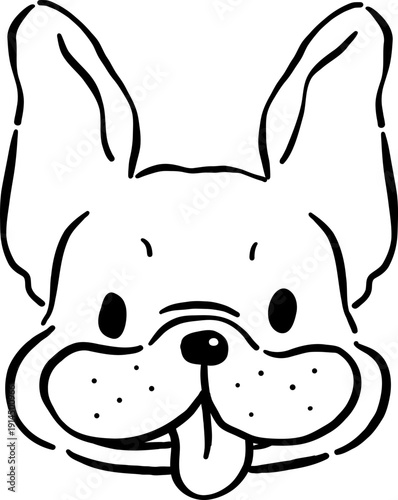 Cute French Bulldog Tongue Out outline Hand Drawn