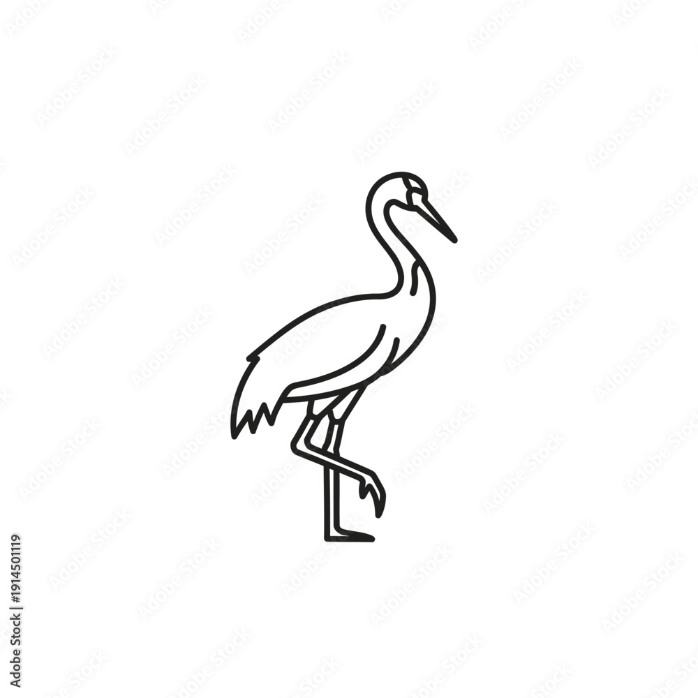 Obraz premium Minimalist Outline Illustration of a Heron Bird Standing on a Post
