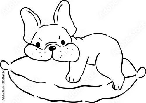 Grumpy french bulldog WFH Outline on pillow hand drawn frenchie derp dog