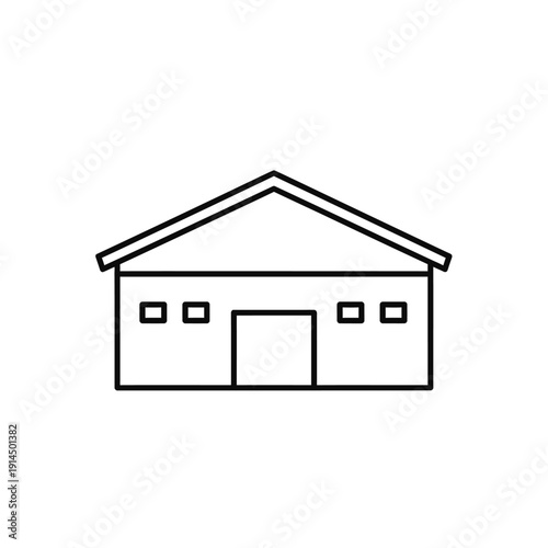 Modern Commercial Warehouse Building with Large Entrance and Small Windows