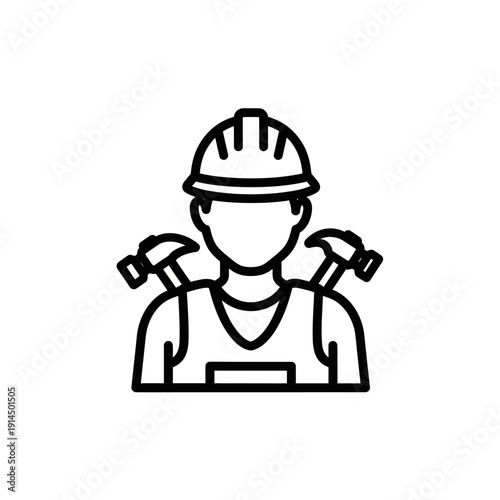 Construction Worker with Safety Helmet and Tools Illustrative Icon for Industry and Labor