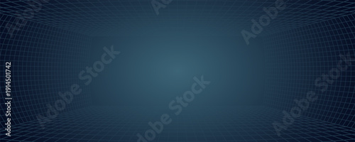 Perspective grid background. Empty futuristic digital box room