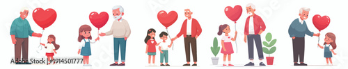 vector of grandpa standing giving grandchild love balloon