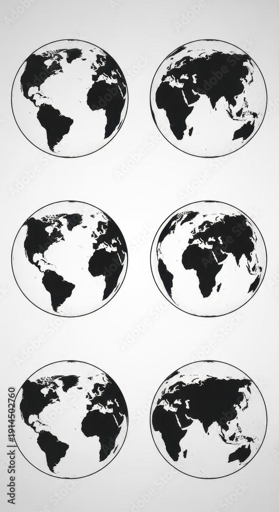 Obraz premium Global Perspectives - A Collection of Earth Illustrations Depicting Different Views.