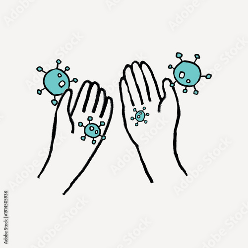 Covid-19 germs on hands doodle collage element vector