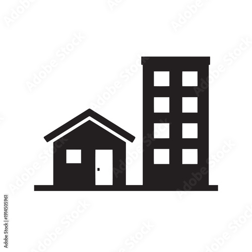 Black and white house and skyscraper building