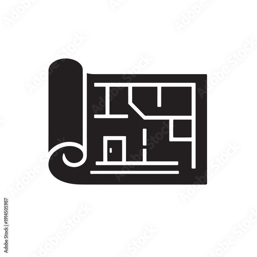 Black and white house blueprint on a scroll