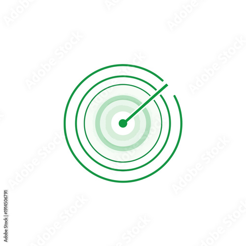 Minimalist green radar scan icon depicting digital signal detection and advanced scanning technology for tracking and data visualization on modern interfaces
