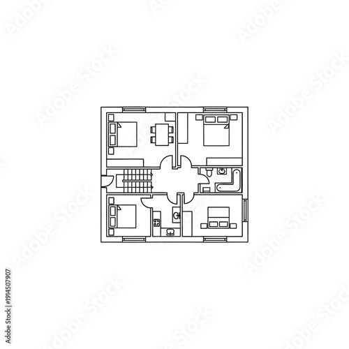 Detailed Floor Plan of Modern Residential House with Multiple Rooms and Clear Layout