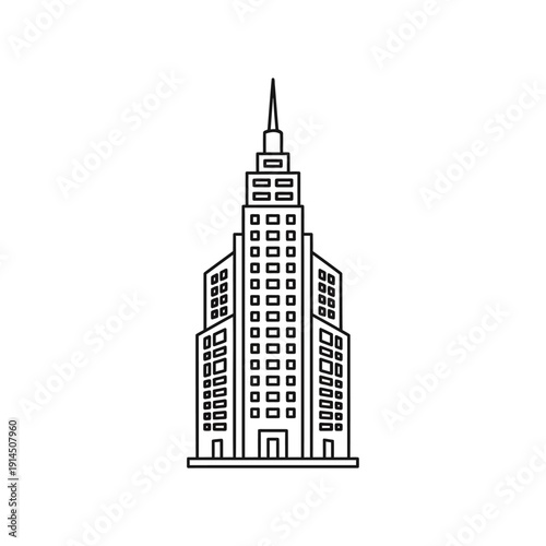 Elegant Line Art Illustration of Iconic Skyscraper Tower for Urban Architecture Design