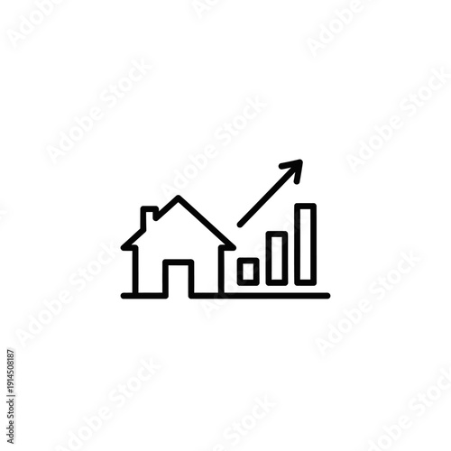 Financial Growth Concept Illustration Featuring House and Upward Graph