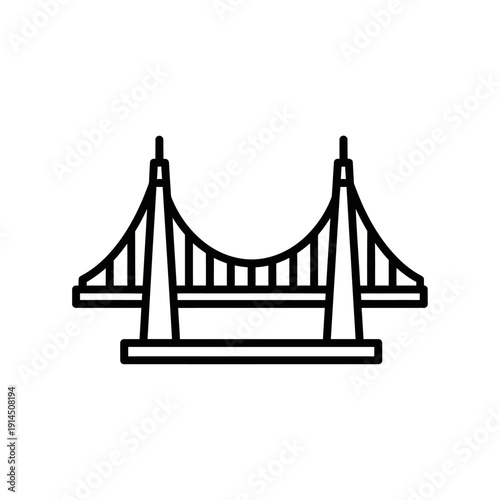 Minimalist Line Drawing of a Modern Suspension Bridge with Tower Pylons