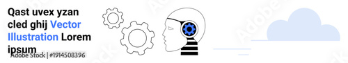 Artificial intelligence, innovation, technological development, automation, problem-solving, digital transformation. Side profile head with gear visuals and cloud. Artificial intelligence