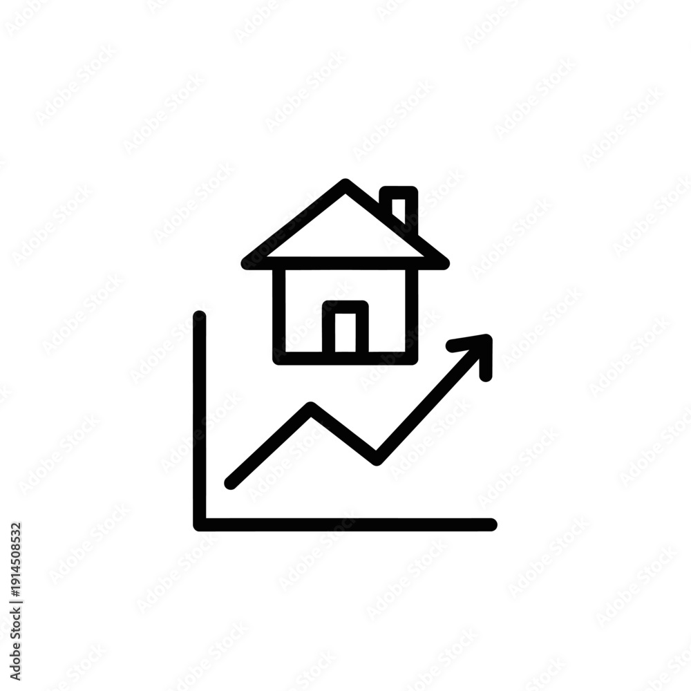 Obraz premium Real Estate Growth and Market Trends Illustration Showing a House and Upward Arrow