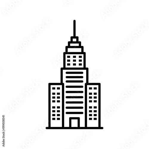 Minimalist Black and White Illustration of a Tall Skyscraper Building