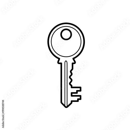 Simple Black and White Line Drawing of a Key for Locksmith and Security Concept