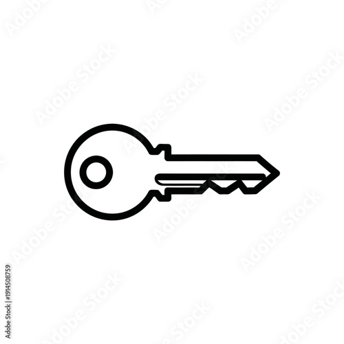 Simple Black and White Line Drawing of a Key for Locksmith or Security Concepts