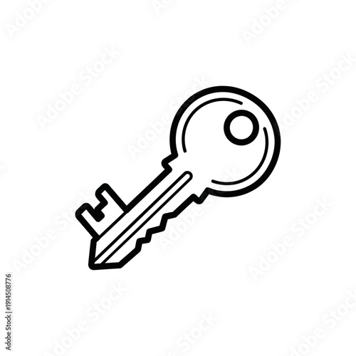Simple Black and White Sketch of a Classic Key for Security and Lock Concepts