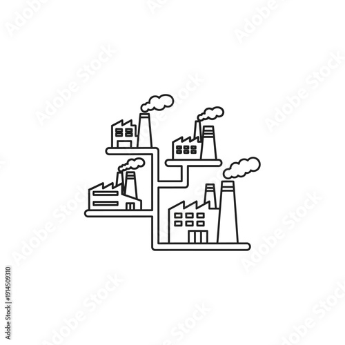 Industrial Factory Pollution Emissions Illustration Showing Smoke Clouds and Chimneys