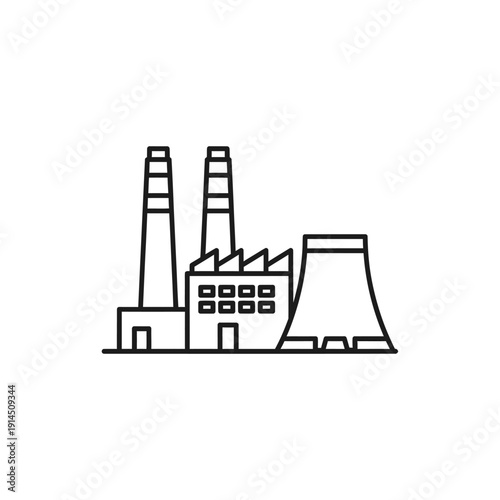 Industrial Factory with Chimneys and Cooling Tower Illustration for Construction and Engineering Themes