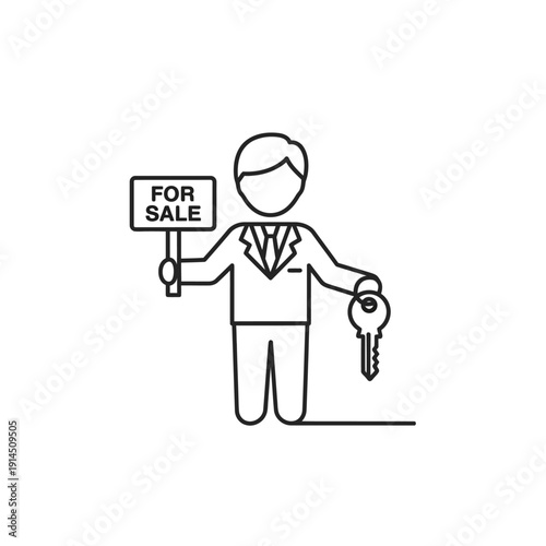 Professional Businessman Holding For Sale Sign and Key in Hand