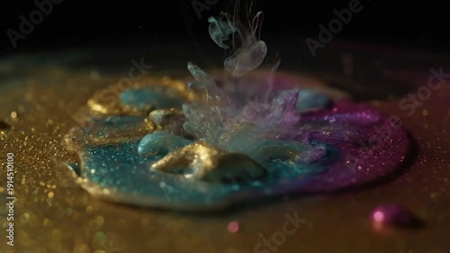 Vibrant Liquid Splash with Iridescent Colors on Dark Background.
