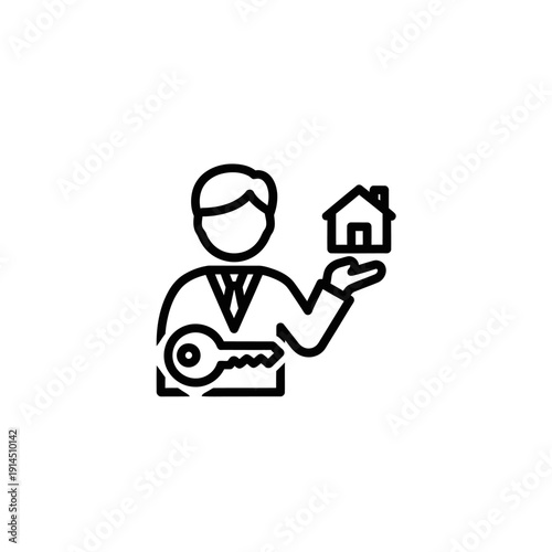 Representative Illustration of Real Estate Agent Holding House with Key