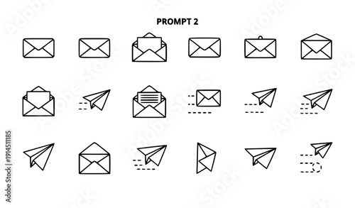 Minimal Outline Envelope and Paper Airplane Icon Collection Hand Drawn Communication Vector Set