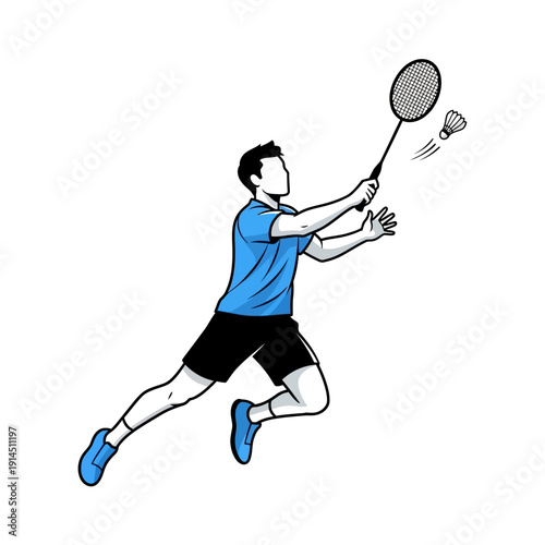 Badminton Player in Action Dynamic Smash Shot Illustration
