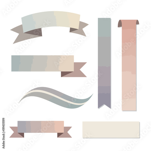 Elegant Watercolor Pastel Ribbon Banners and Decorative Tags Collection for Design Elements