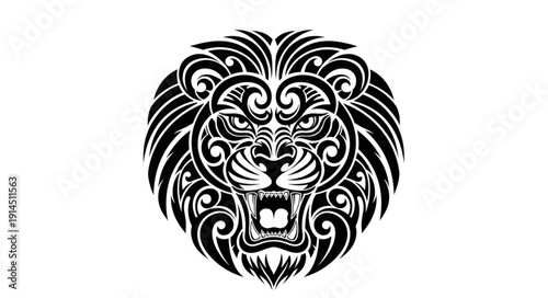 Fierce Lion Head Tattoo Design Tribal Style.
