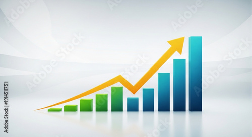 Financial growth chart with upward trending arrow and bars.