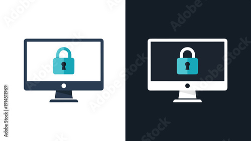 Secure computer icons - Blue icon set - Modern style icon - Vector icon set - Glyph and solid icon set - Icon vector - Flat Design Icon - Stock illustration