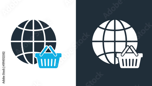 Global e-commerce icon set - Blue icon set - Modern style icon - Vector icon set - Glyph and solid icon set - Icon vector - Flat Design Icon - Stock illustration