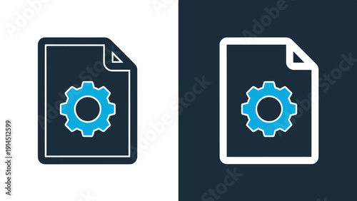 Document with gear icon - Blue icon set - Modern style icon - Vector icon set - Glyph and solid icon set - Icon vector - Flat Design Icon - Stock illustration