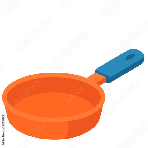 Orange frying pan for school home economics, student cooking classes, campus culinary education, educational kitchen activities, and practical learning with flat design illustration style.