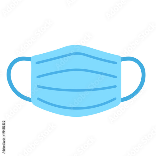 Blue face mask for school health safety, student protection, classroom hygiene, educational wellness, pandemic prevention, and campus health protocols with flat design illustration style.