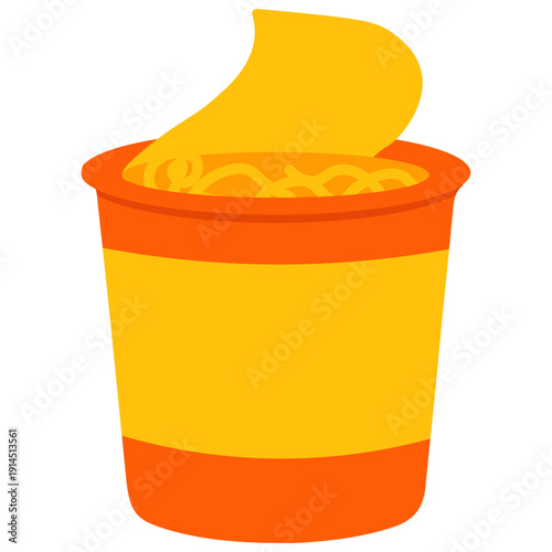 Instant noodles cup for school cafeteria, student lunch, quick meals, educational breaks, campus dining, and nutritious food with colorful flat design illustration style.