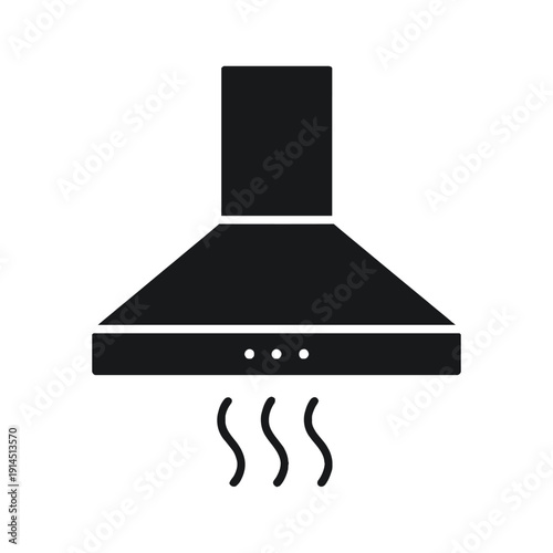 Kitchen chimney hood icon with angular canopy, appliance silhouette, on white background